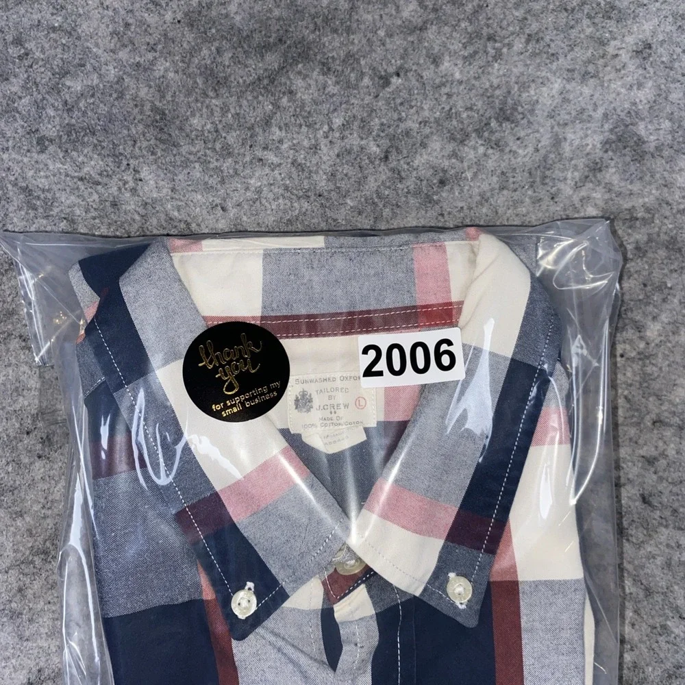 J. Crew Sunwashed Oxford Button Down Shirt Men's Large‎ Red White Blue Plaid